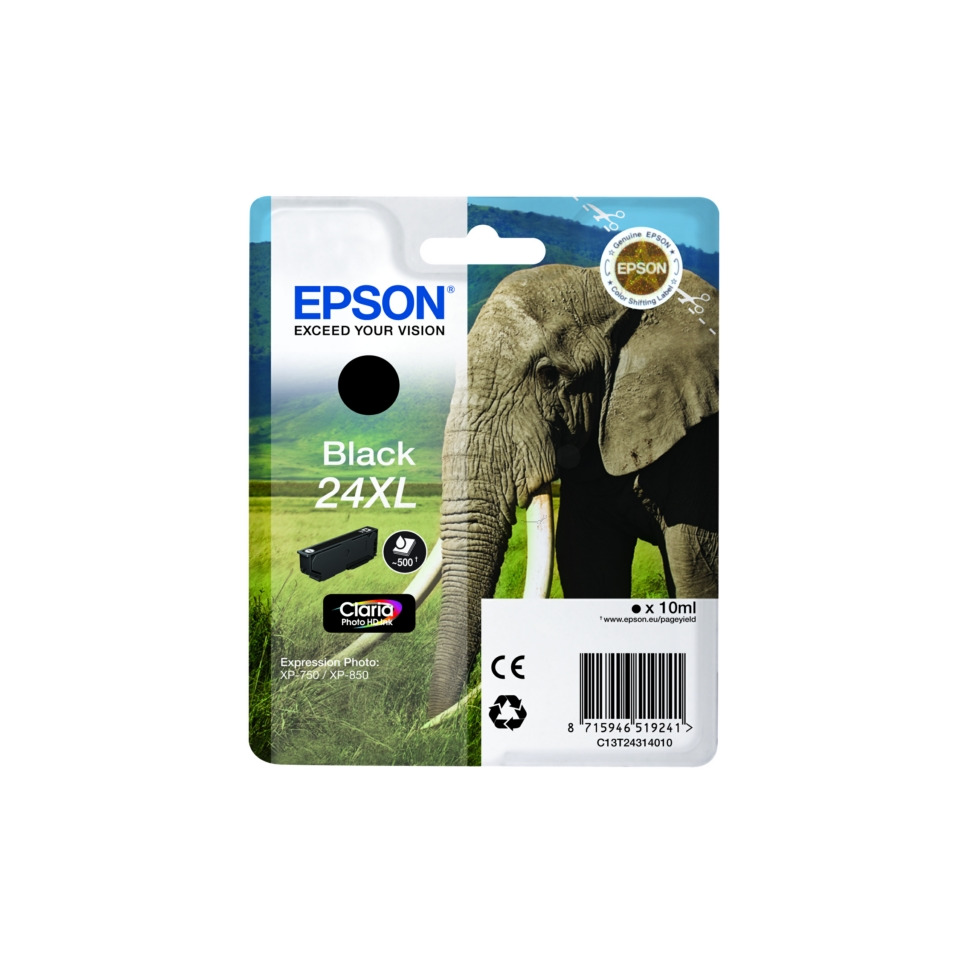 Tintenpatrone, Schwarz 24XL, EPSON, XL-Patrone, Druckerzubehör, Tintenpatrone, Schwarz, 24XL, Elefant, Papieretikett?