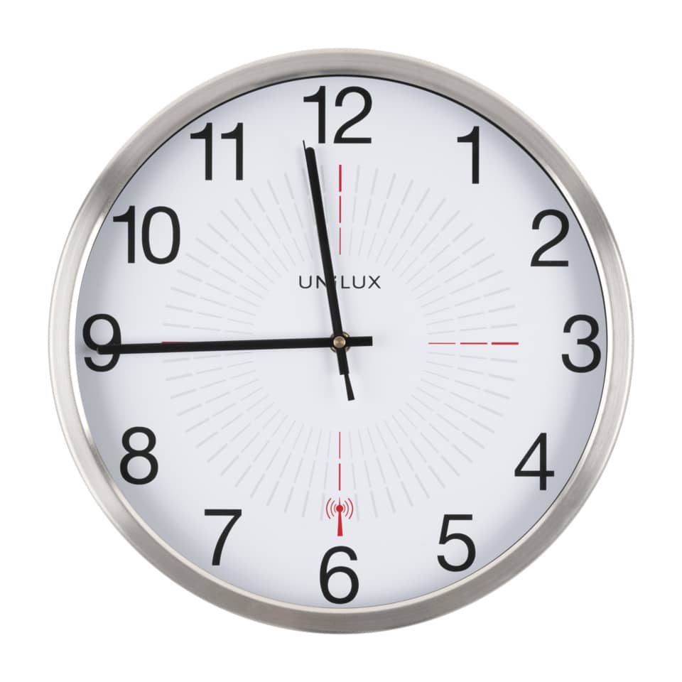 Wanduhr, rund, Quarz-Uhr, Silber, weißesZifferblatt