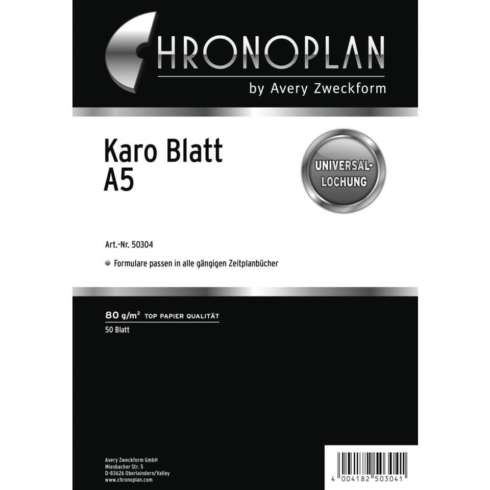 Karo Blatt A5, Universallochung, 80 g/m², Papierqualität, 50 Blatt