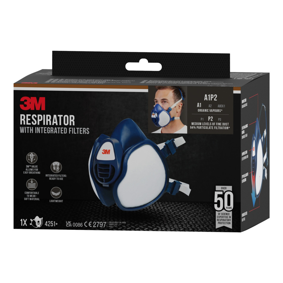 Respirator, mit integrierten Filtern, 3M, Schutzmaske, Halbmaske