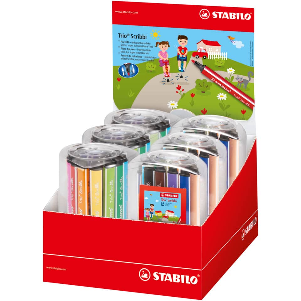 Markerstifte, Bunte Stifte, Trio Scribbi, Feinleiner, Display