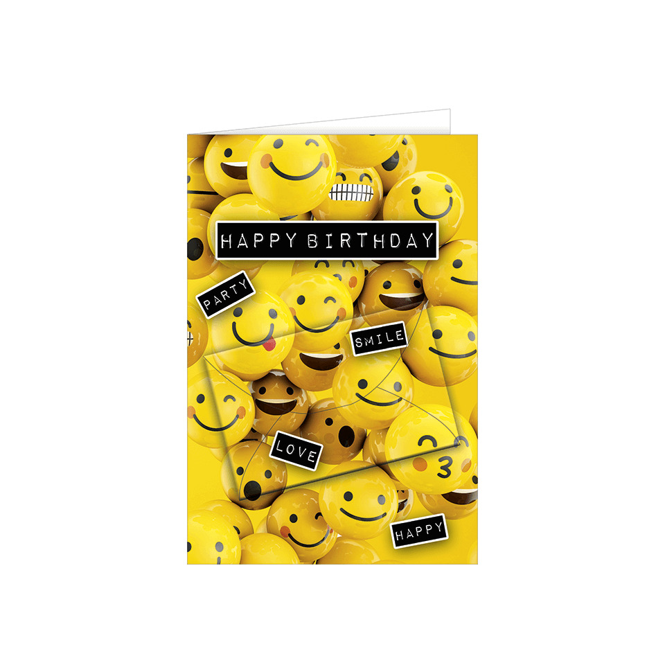 Geburtstag, Lächelnde Gesichter, Emoji, Gelb, Karte