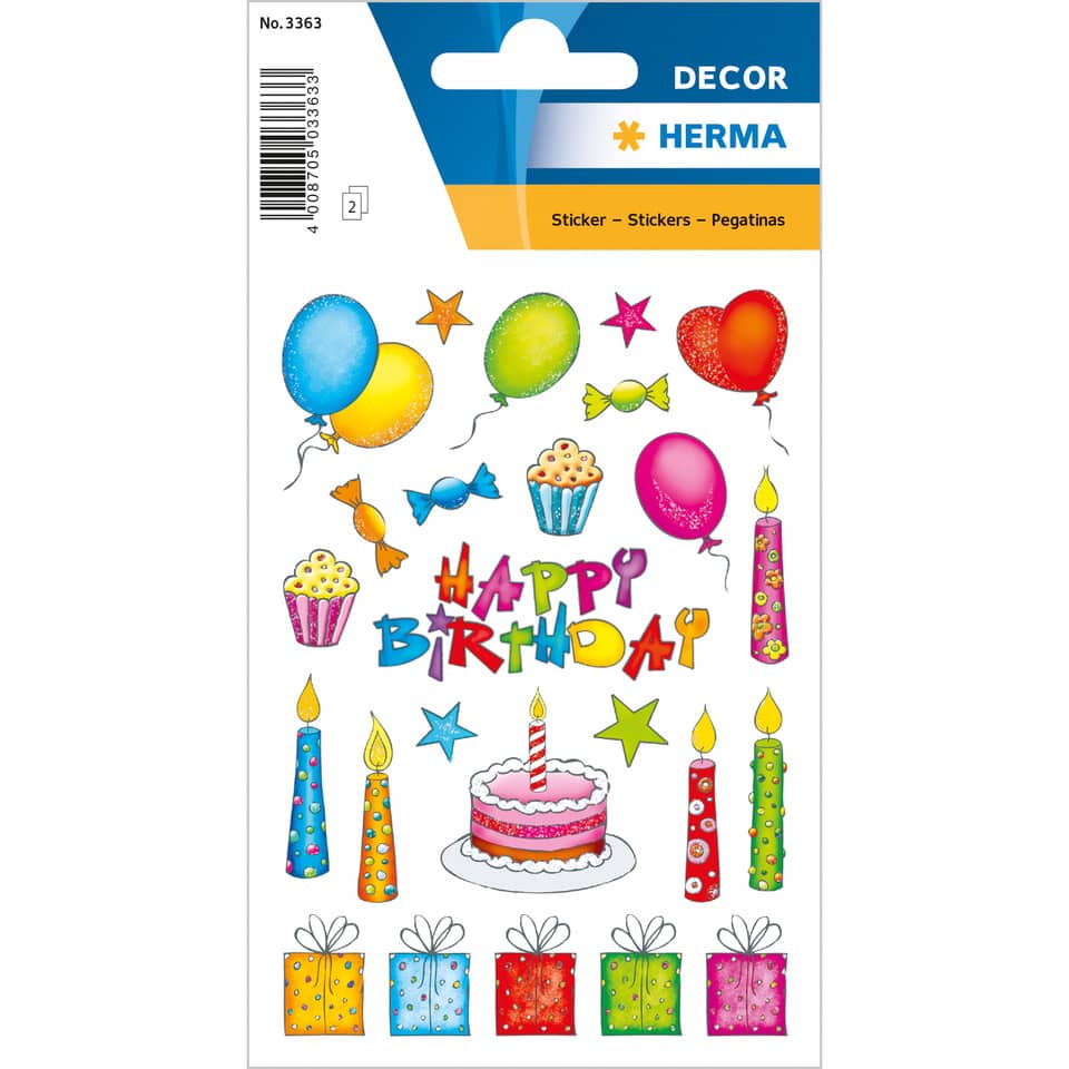 Birthday, Stickers, Decor, Geschenke, Kuchen