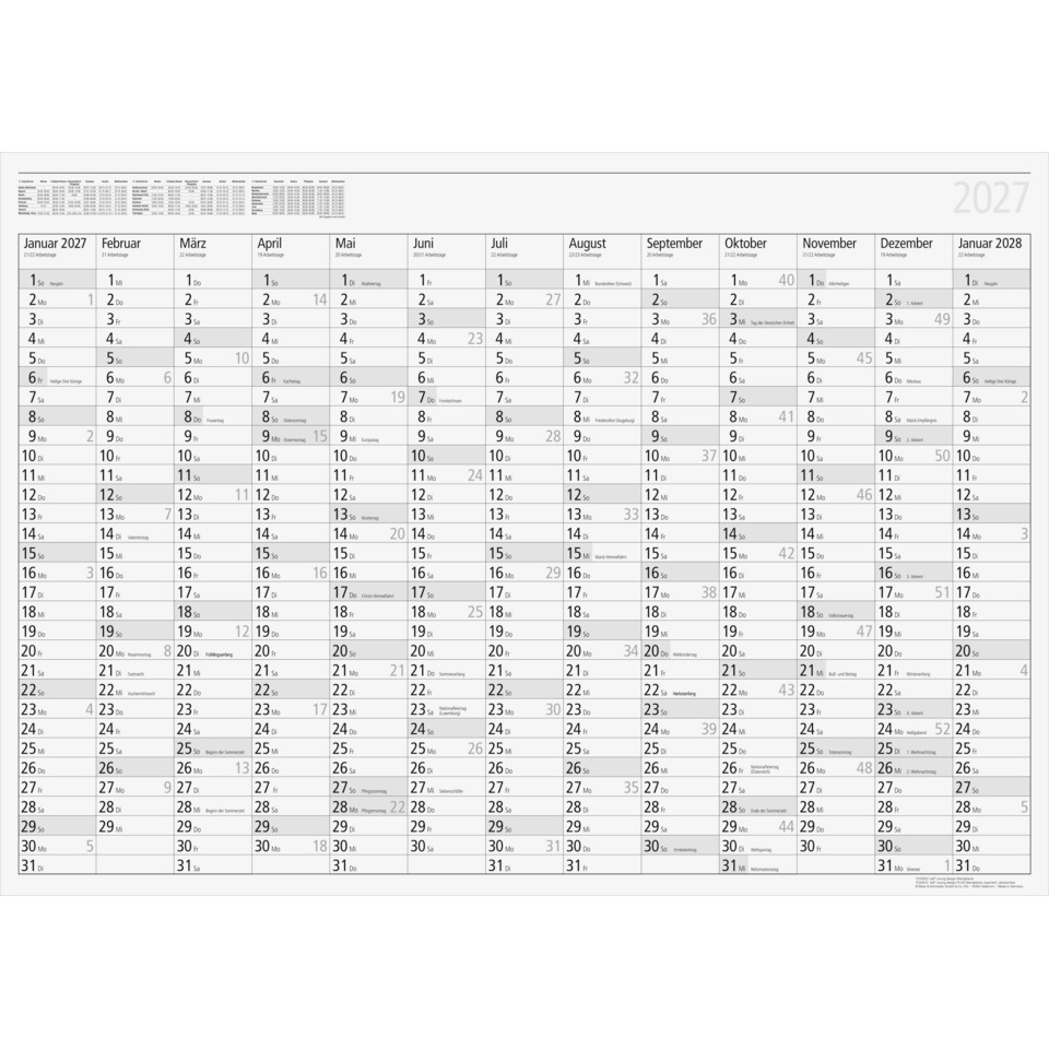 Jahresplaner Young Design 2027, 86 x 61 cm, 130g/m², 1S/13M RIDO 7033600007