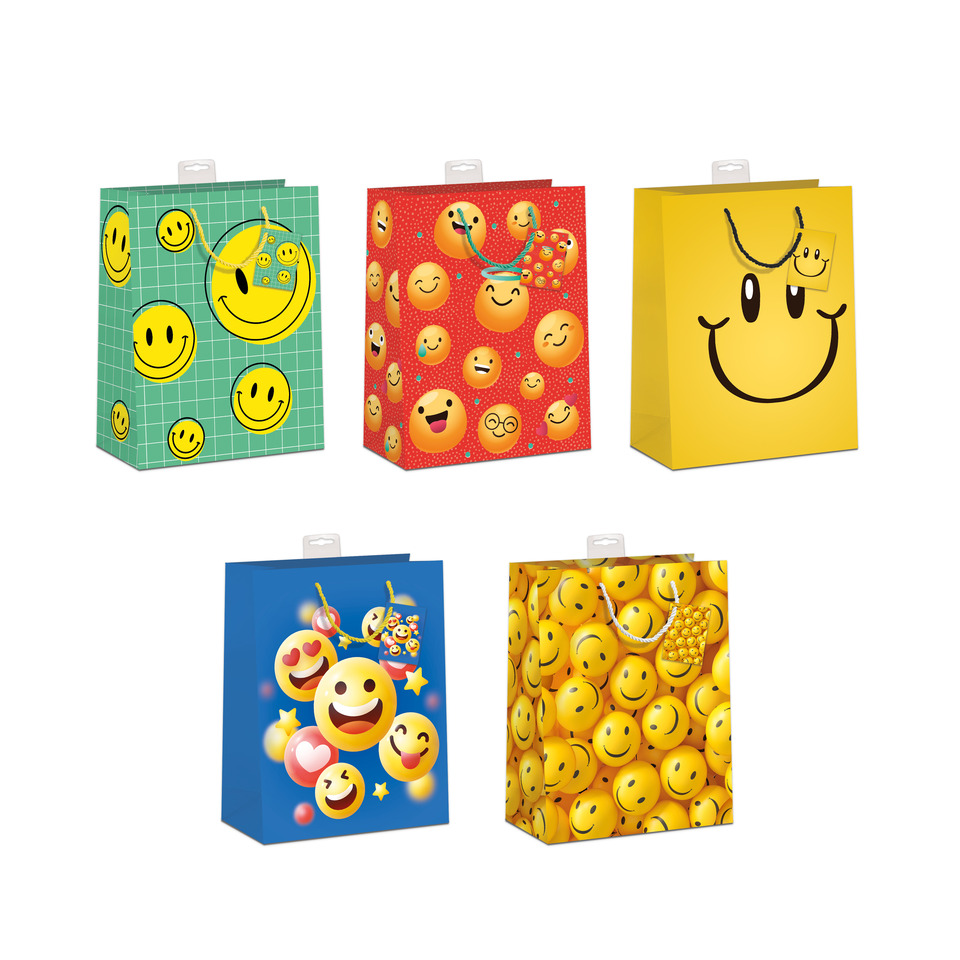Emojis, Smiley bags, Geschenktüte, Emoji Muster, Gelbe Tüte