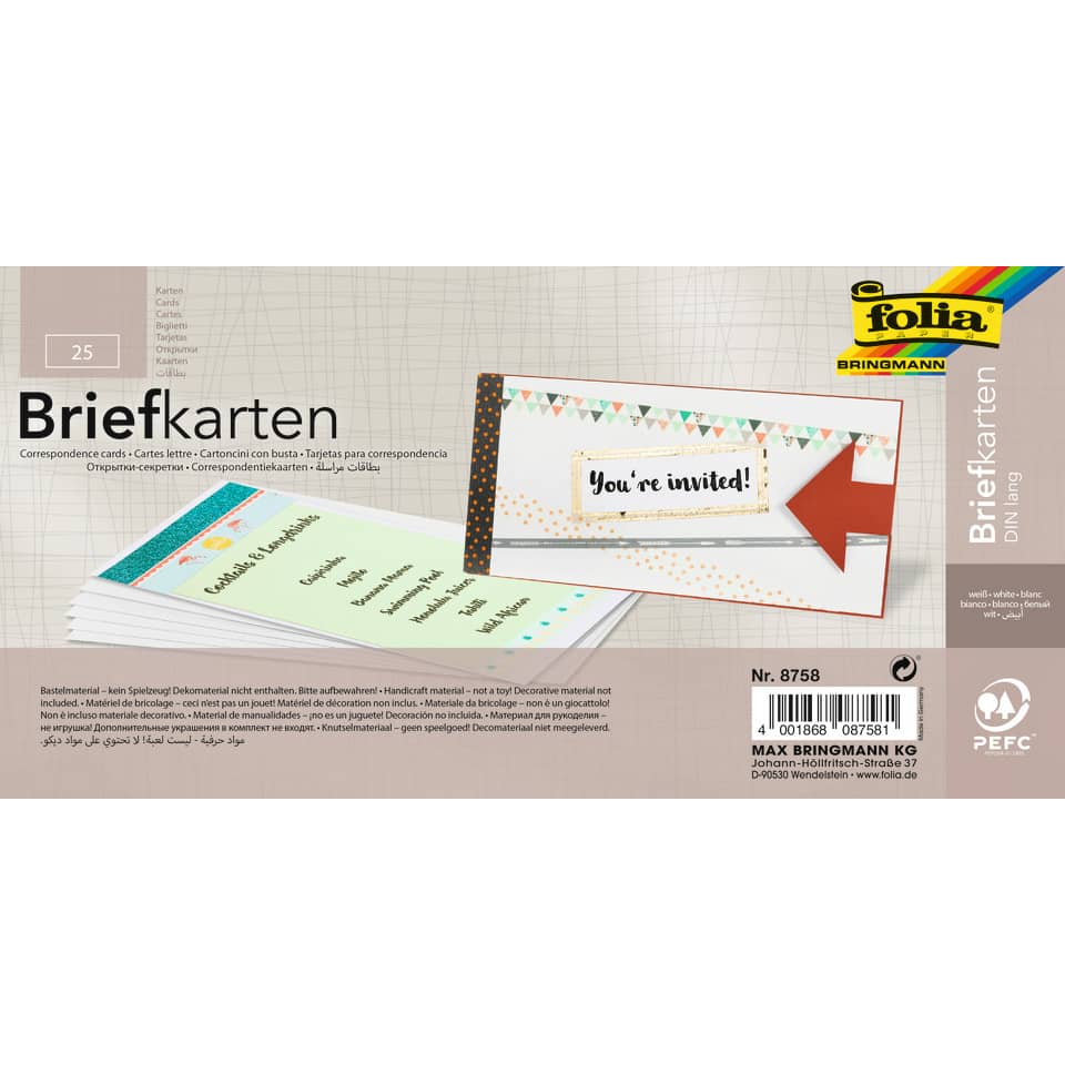 Briefkarten, Karten-Set, Spitzklappkarten, Bunte Deko, Folia Bringmann