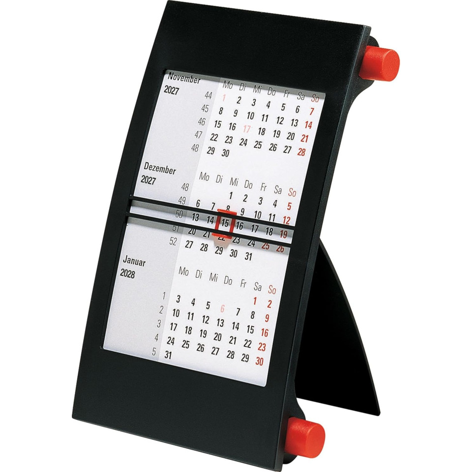 3-Monats-Tischkalender 2027, 90 x 120 cm, 3M/1S, Kunststoff, rot/schwarz RIDO 703800207