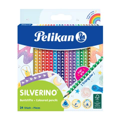 Farbstifte 24 Stück Silverino, dreieckig, dünn, 3 mm, sortiert PELIKAN 100401598