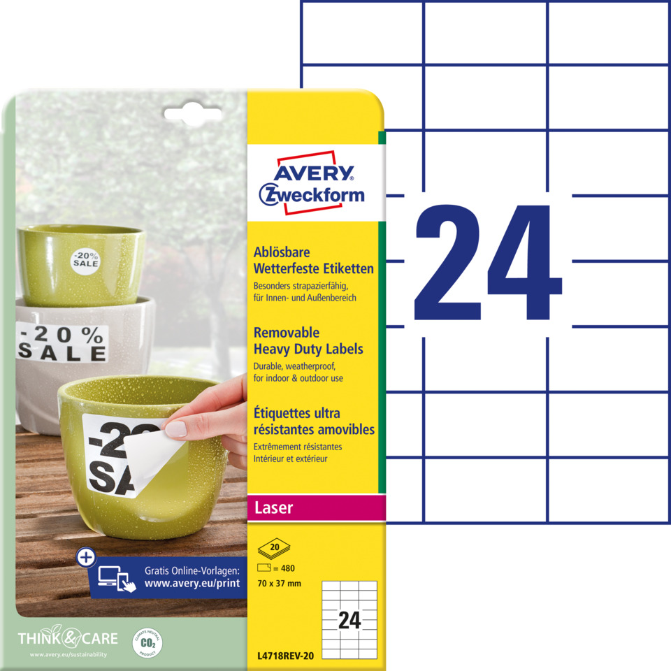 Etiketten, ablösbare, Heavy Duty, Laser, 24-Stk, Etiketten, Wetterfeste Etiketten, Klebebeschriftung, Laser, Label-Set