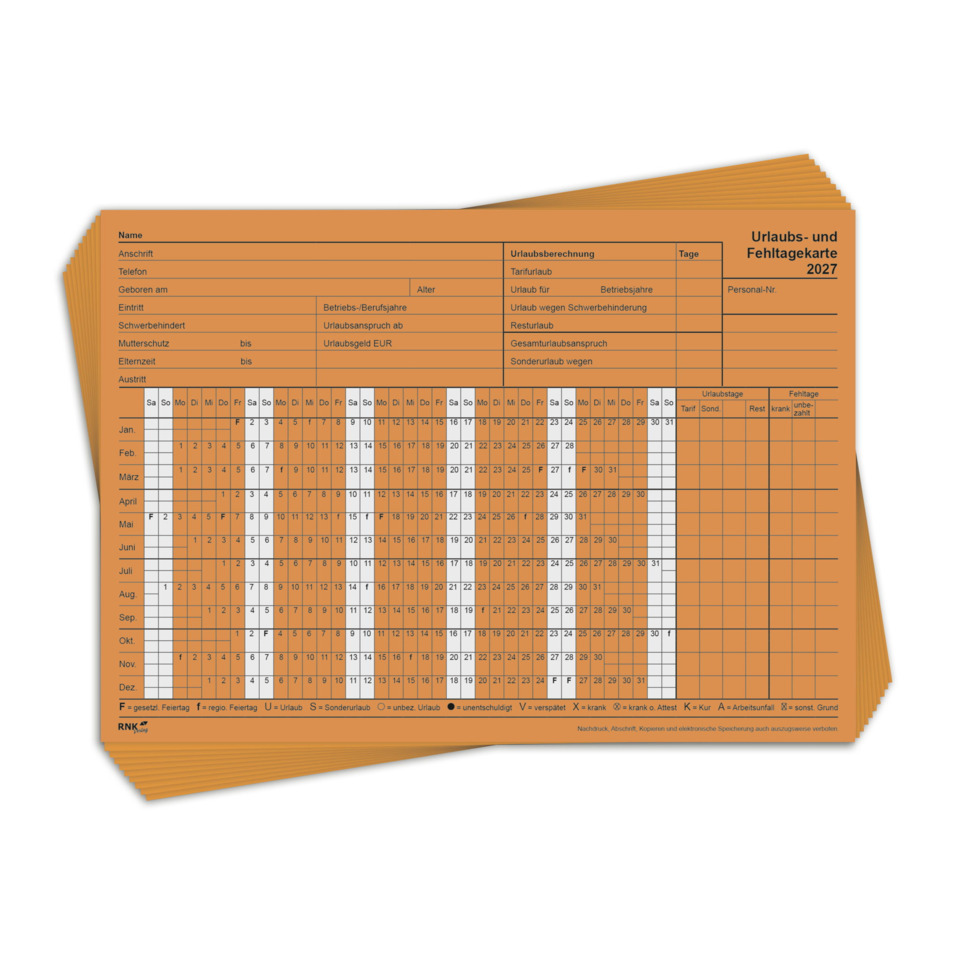 Urlaubskarte, Kalender, Orange, Kartenformat, Kartenlayout