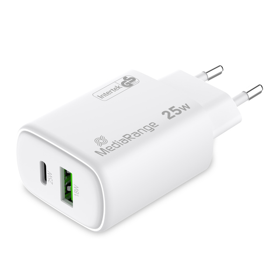 USB-C, USB-A, 25W, Ladeadapter, weiss