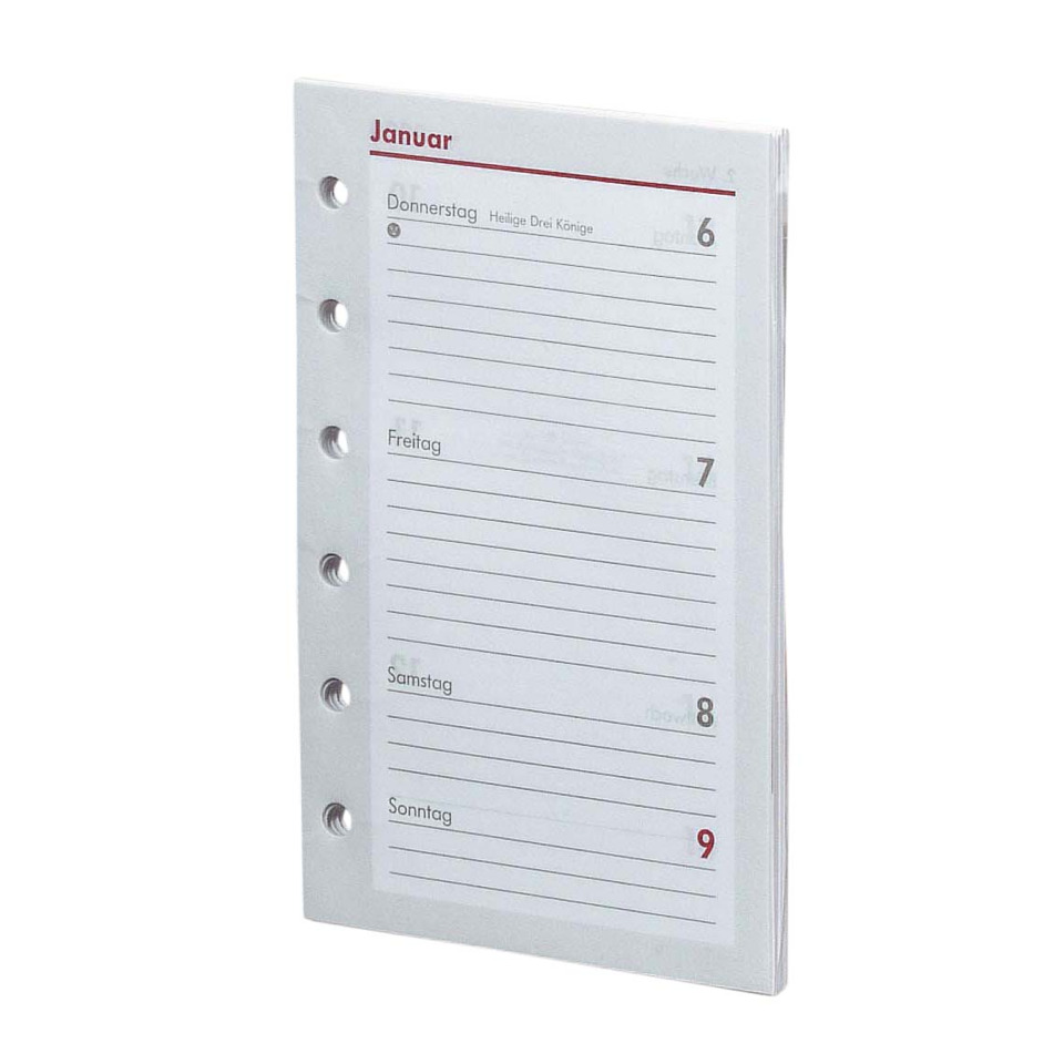Kalenderblock, Tagesplaner, Vierkant, Lochung, Ringbuchkalender, Wochentage
