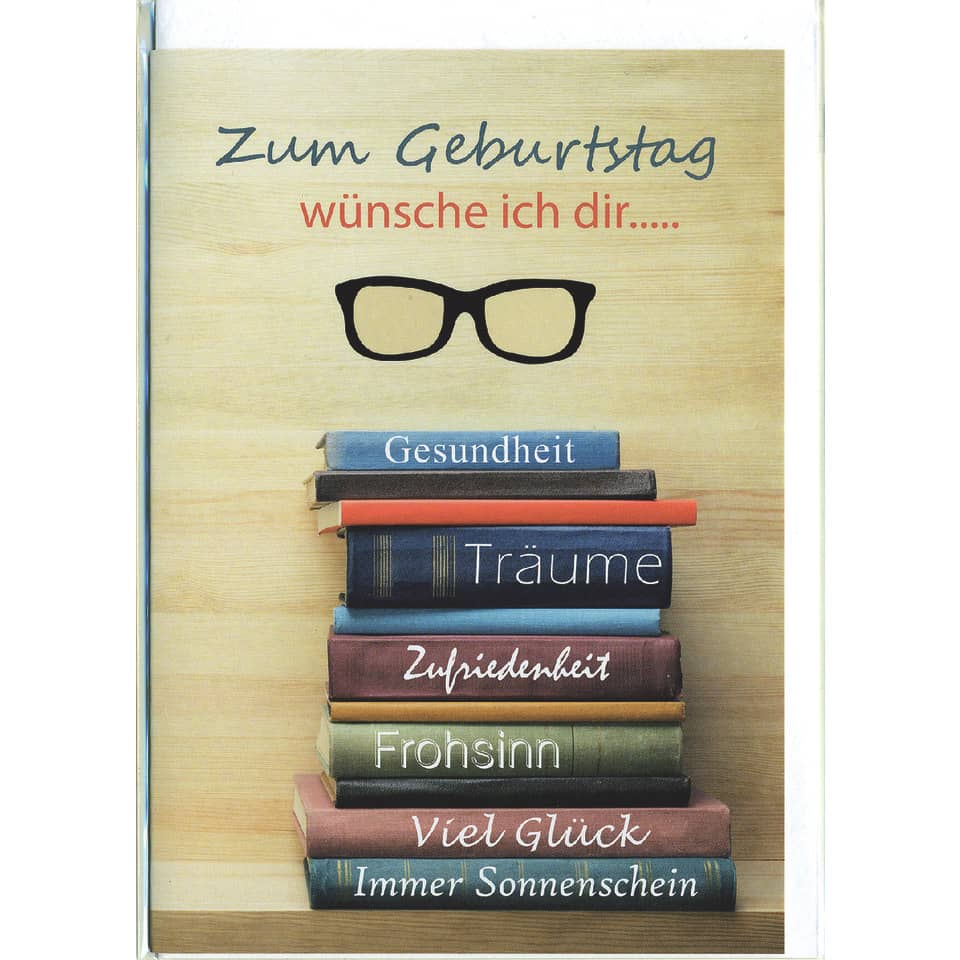 Brille, Bücherstapel, Glasögle, Wünsche ich dir, Gesundheit