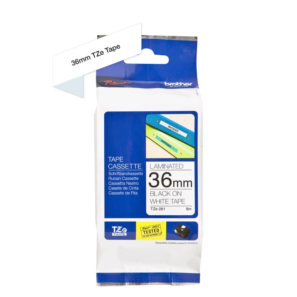 Tape, Kassette, 36mm, laminiert, Schwarz-auf-Weiss