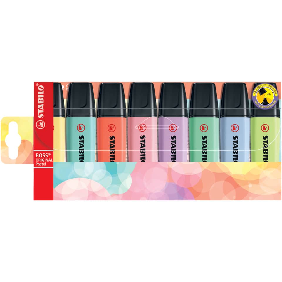 Pastellmarker, Markerstifte, Stabilo Boss, Pastellfarben, Set aus 8 Markern