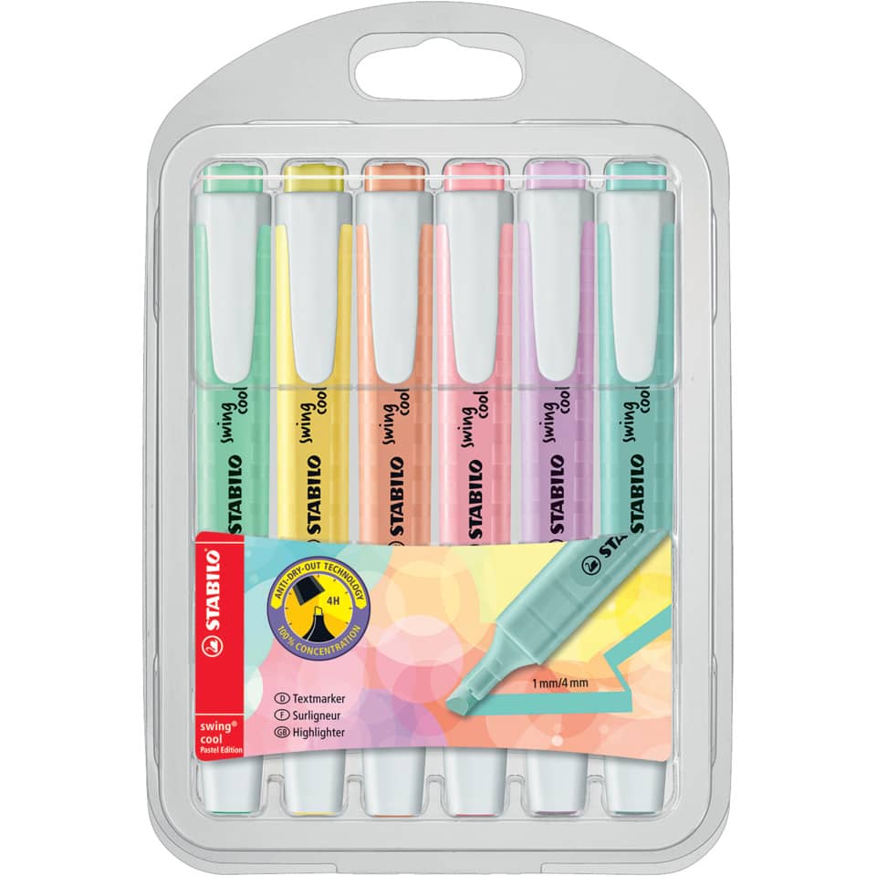 Textmarker swing® cool Pastel, 1-4mm, Etui mit 6 Stiften STABILO 275/6-08