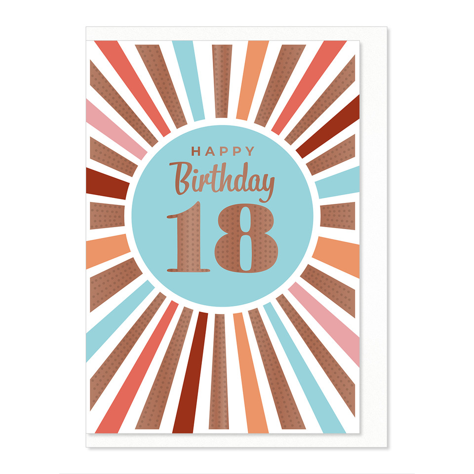 Karte, Geburtstag, 18, Ringschnitt, Retrofarben