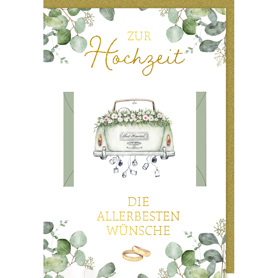 Hochzeit, Hochzeitskarte, Auto-Deko, Gold, Kartendesign