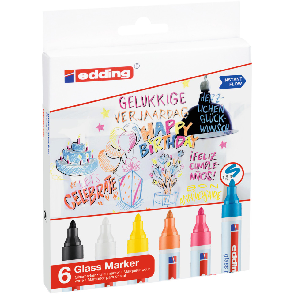 Glasmarker, Marker, 6er-Set, Kunstmarker, Glasstifte