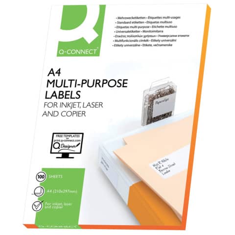 Universaletikett, 297x210mm, 100 Stück, weiß Q-CONNECT KF10664