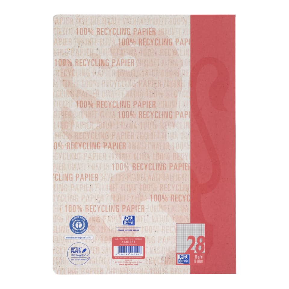 recycling paper, notebook cover, pink stripe, 28 sheets, cardboard cover