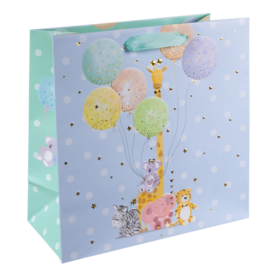 Geschenktasche, Ballonmotiv, Tiermotive, Geburtstagsdesign, Pastellfarben
