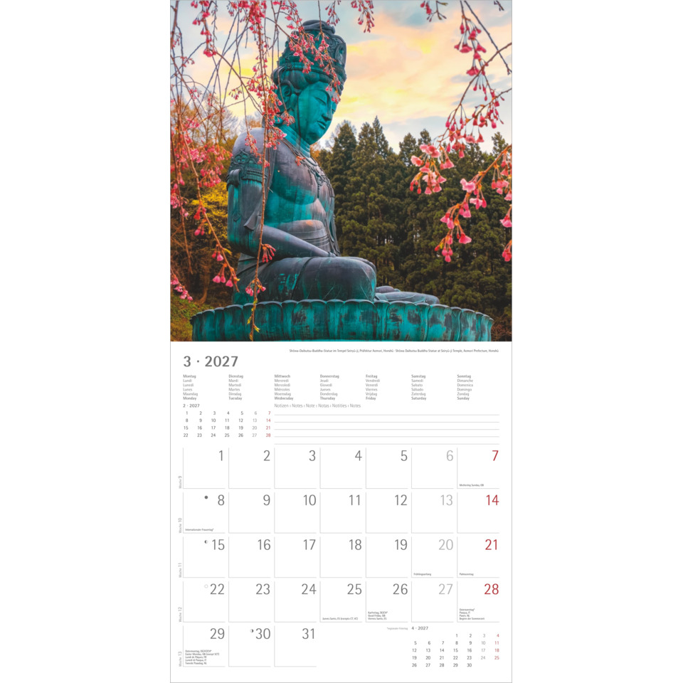  Statue,  Buddha,  Bronze/green patina,  Park setting,  Kalender