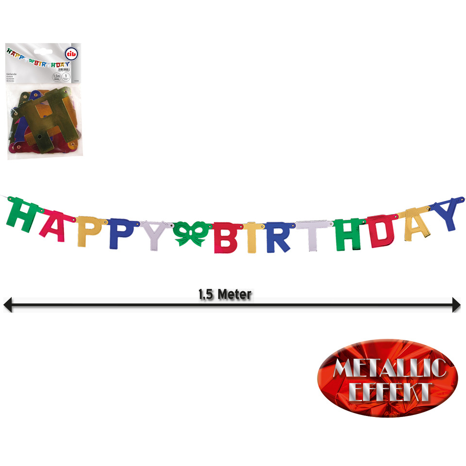 Girlande, HBD, Geburtstag, 1,5 Meter, Metallisch