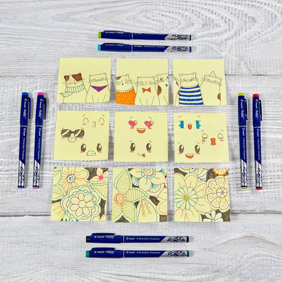 post-it, Notizzettel, Katze Zeichnung, Markerpens, Handgemalte Kunst