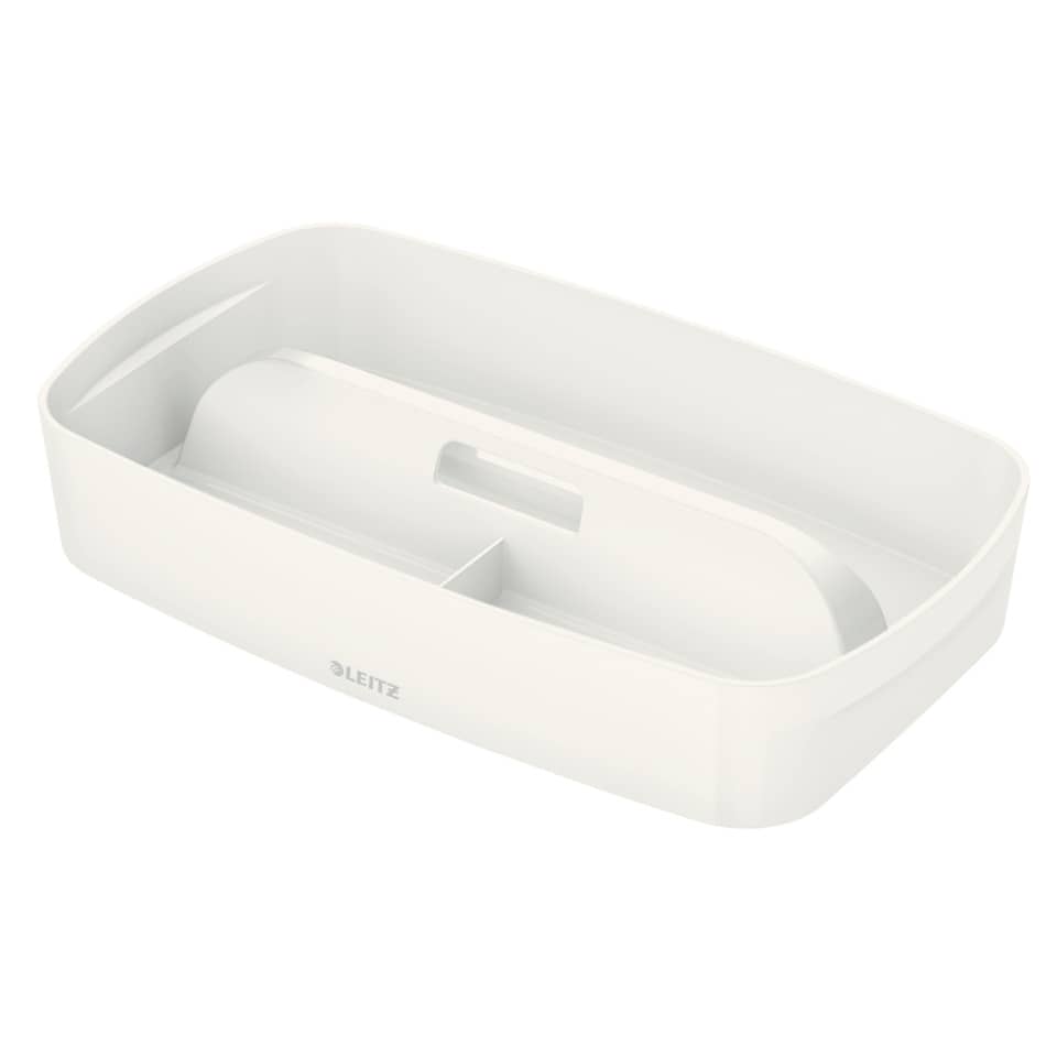 organizer, drawer tray, storage box, two-compartment, white