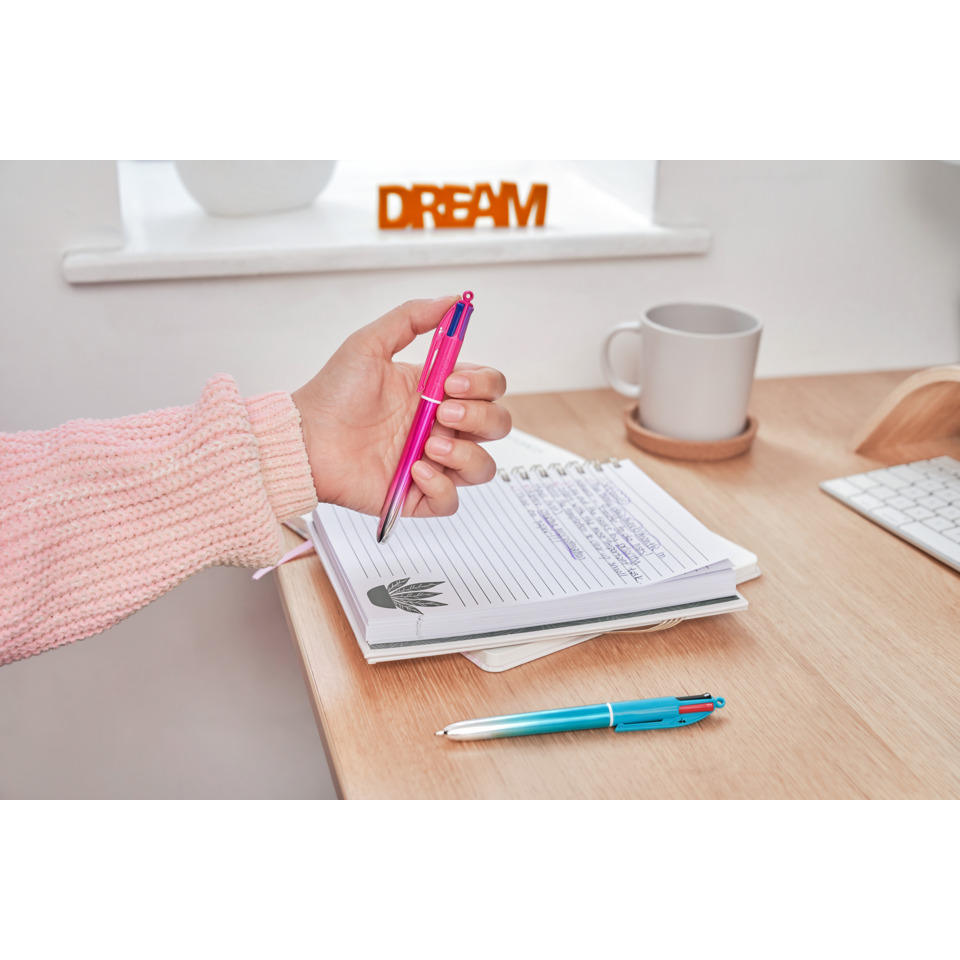 notebook, pen, writing, workspace, coffee mug