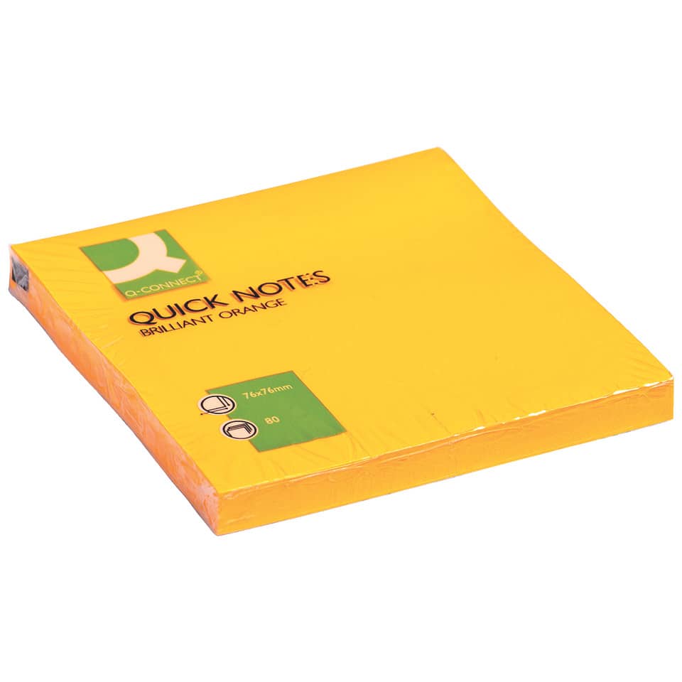 Haftnotizblock Quick Notes, 80 Blatt, 1 Stück, 76x76mm, brilliantorange Q-CONNECT KF10517
