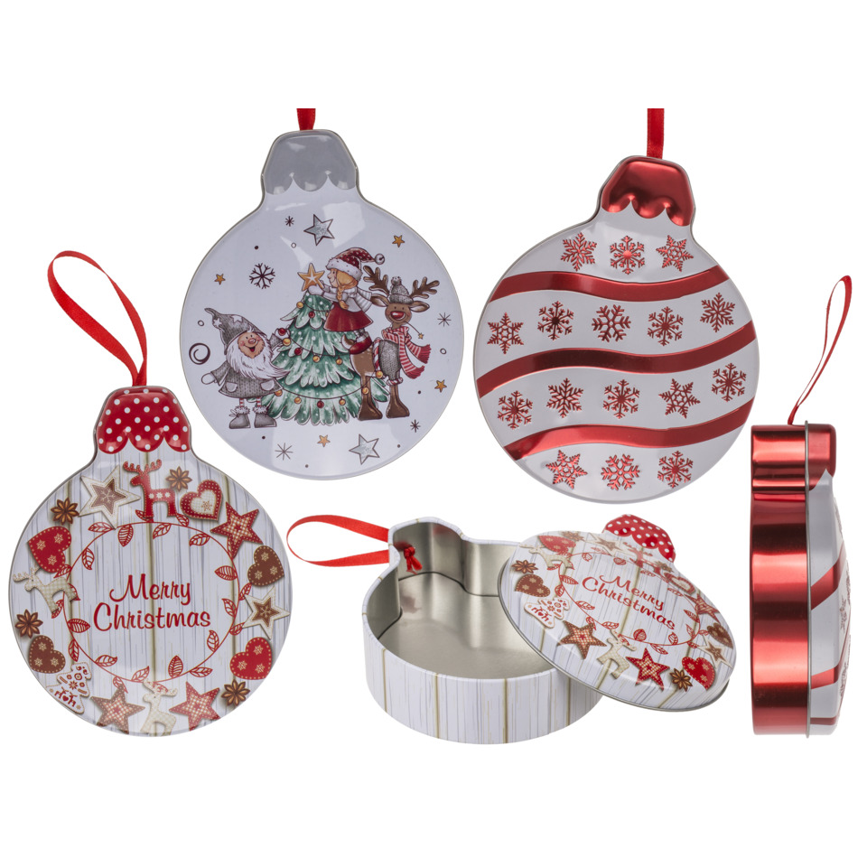 Weihnachtskugel, Baumschmuck, Metalldose, Weihnachtsornament, Roter Deckel