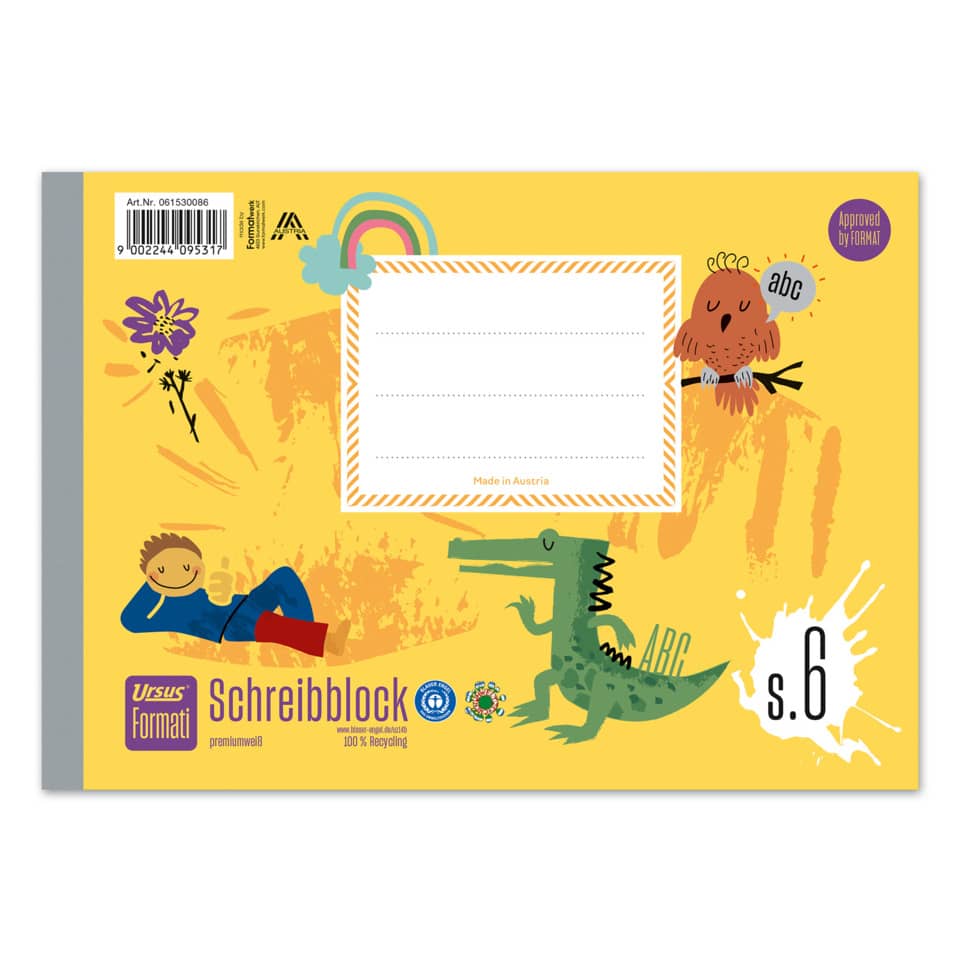 Schreibblock, Blockheft, Kariertes Layout, Gelb, Abbildung Kids