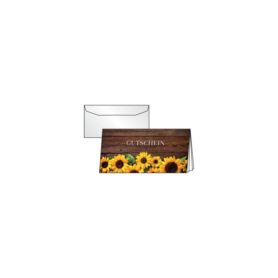 Gutschein, Sonnenblumen, Geschenkgutschein, Holzoptik, Karte