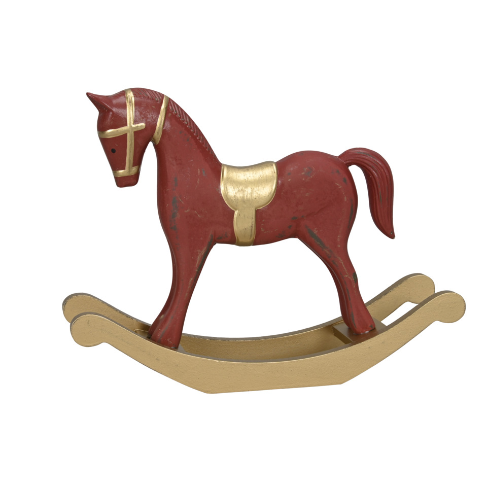 Holzspielzeug, Pony, Rotes Pferd, Schaukelpferd, Goldene Akzente