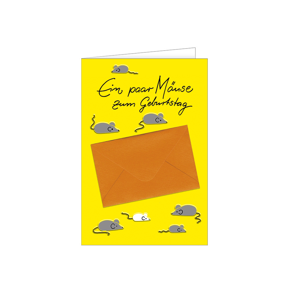 Grußkarte, Mäuse, Gelb, Umschlag, Birthday
