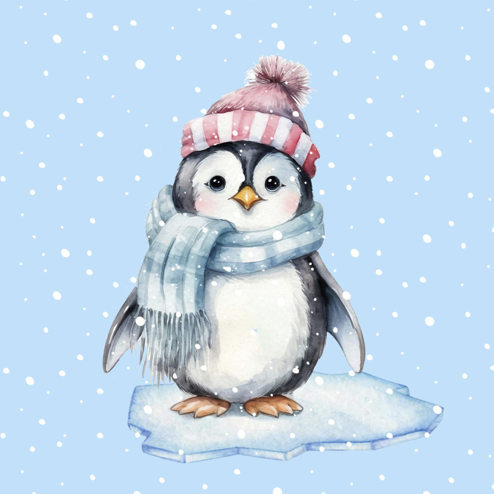 Pinguin, Winter, Schal, Hut, Eisplattform