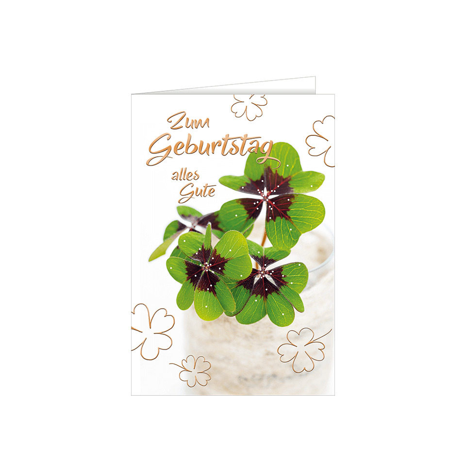 Karte, Geburtstag, Grünpflanze, Vierblättrige Kleeblatt, Blüten-Design