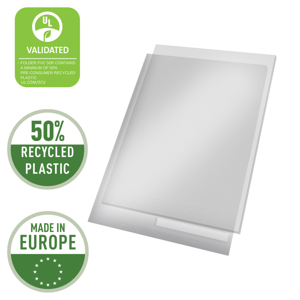 Recyclingtasche, Plastik Ordner, EU hergestellt, 50% recycelt, transparentes Sleeve