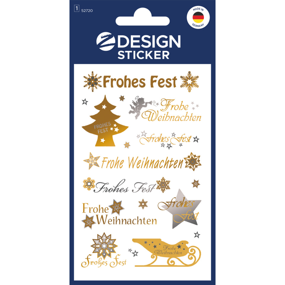 stickers, holiday decals, gold decals, Christmas symbols, sleigh