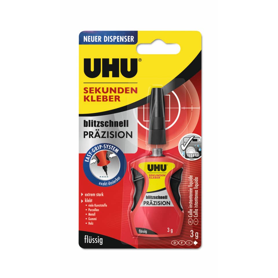 Kleber, Sekundenkleber, UHU, Flüssig, Präzision