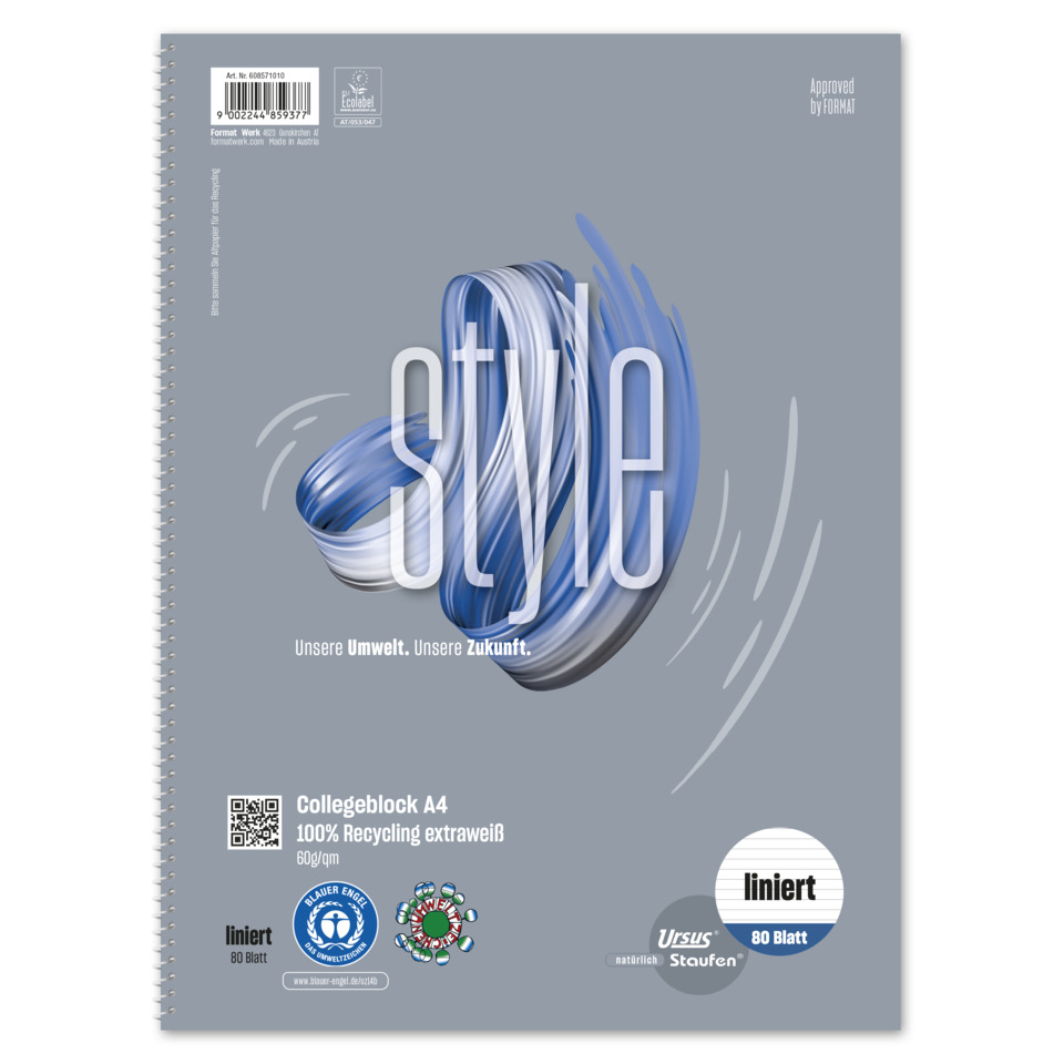 notebook, college block, A4, 180g, recycled paper