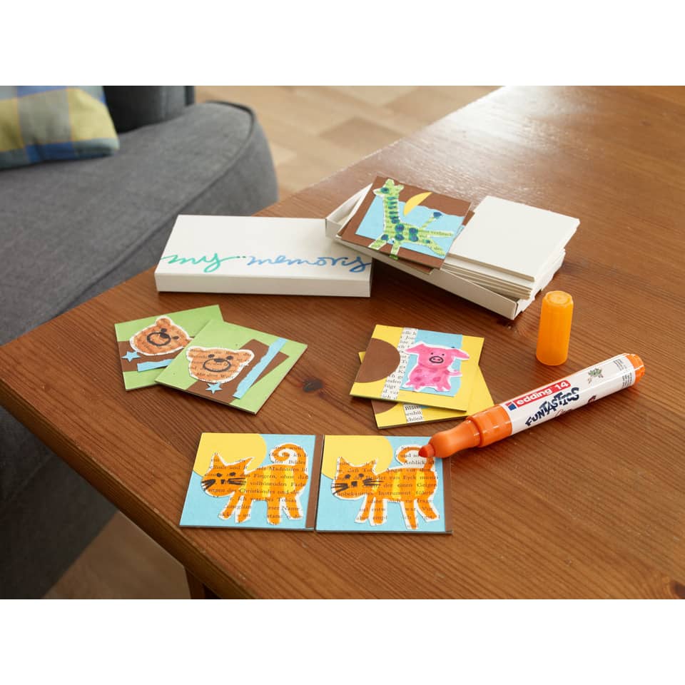 Karten, Notizkarten, Kinderkunst, bunte Tiere, Kleberstift