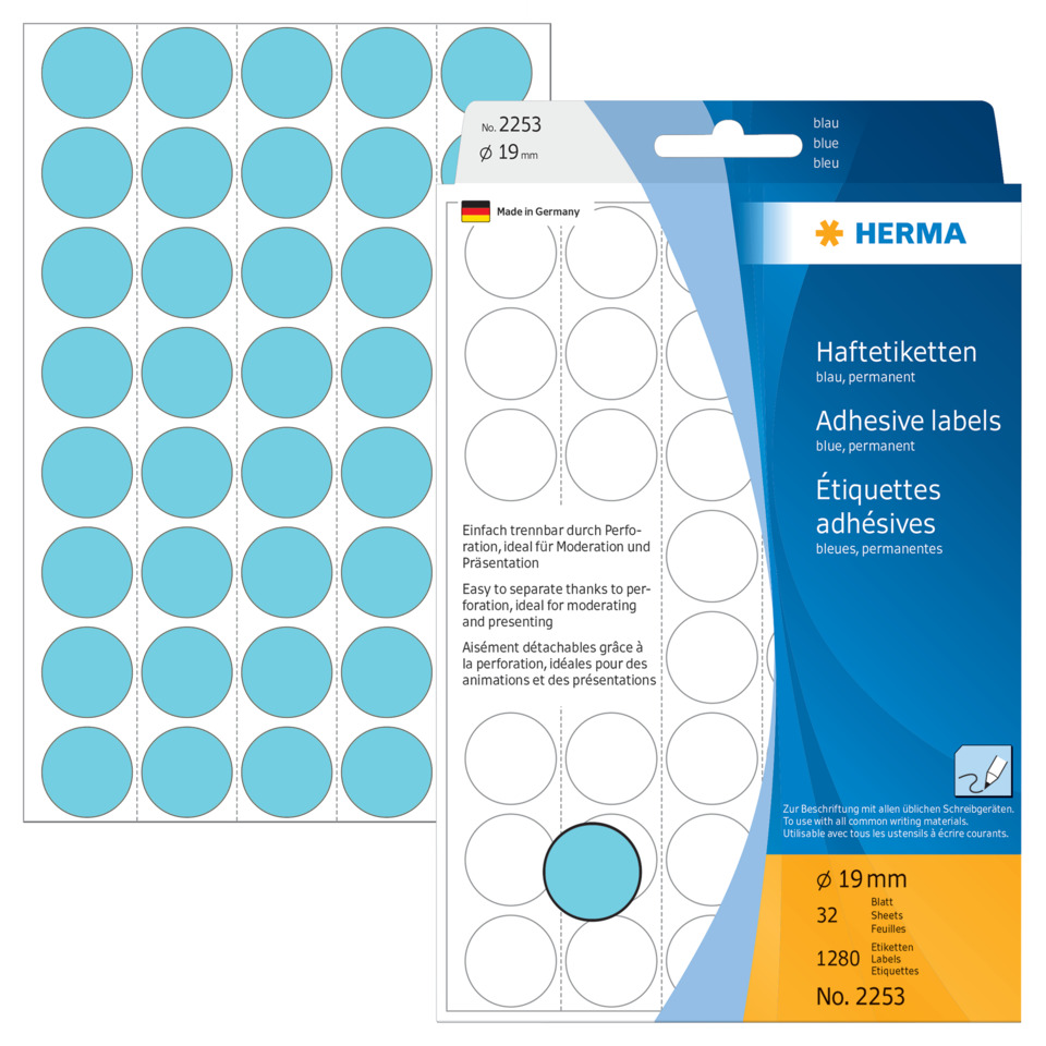 Haftetiketten, Klebepunkte, Etiketten, Klebepapier, Blau