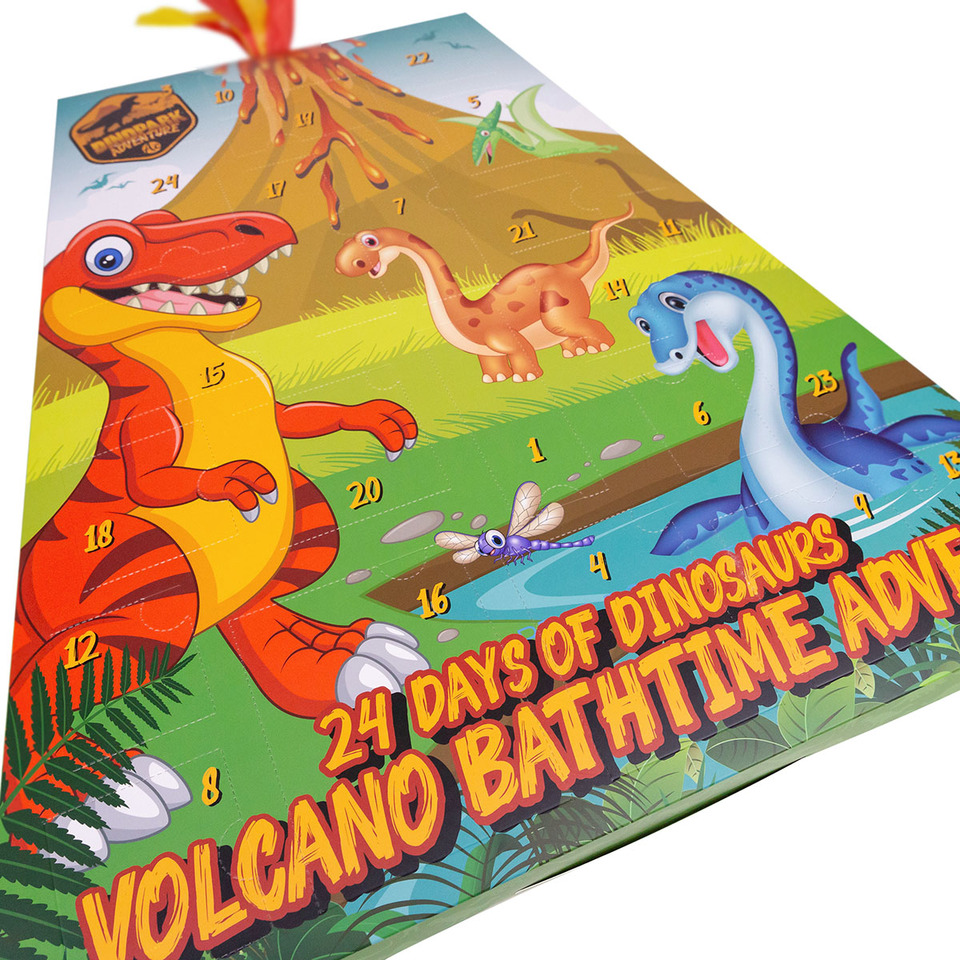 dinosaurier puzzle, Vulkan, Adventskalender, Kinderbrett, Dinosaurier-Illustration