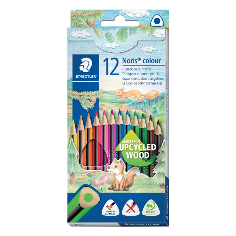 Buntstifte, Dreieckige Buntstifte, 12er Pack, Upcycled Holz, Holzstifte