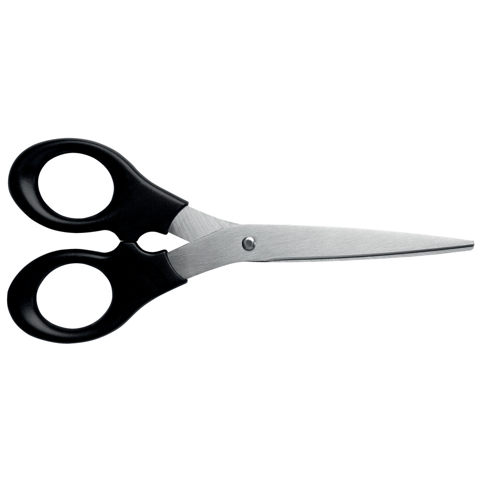 Schere, Schneiderschere, Haarschneideschere, Stahlklinge, Schwarzer Griff