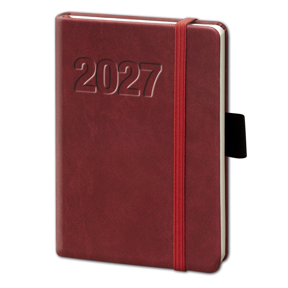 Kalender, Planschrift, Roter Einband, Elastisches Band, Jahr 2027