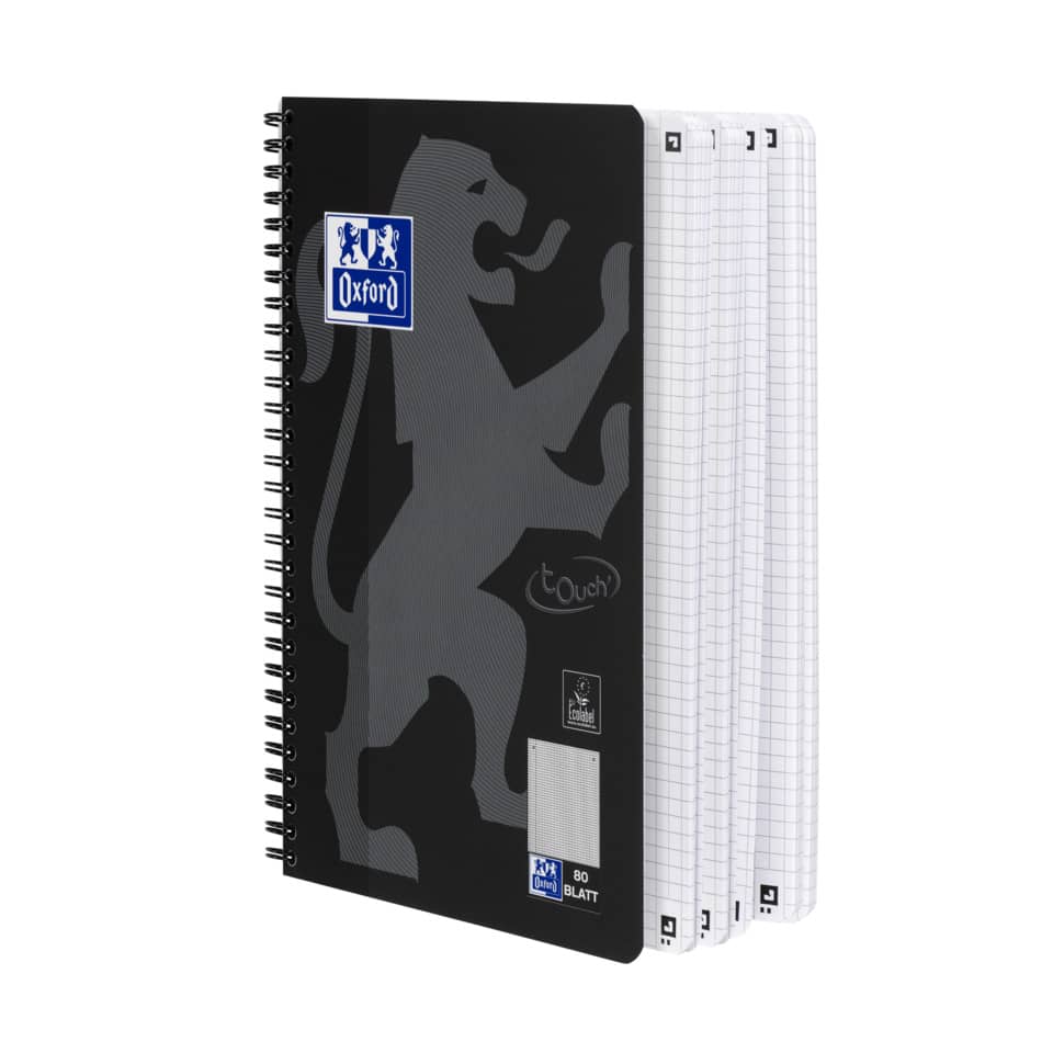 Notizbuch, Spiralbindung, Black notebook, Graph paper, Oxford brand label